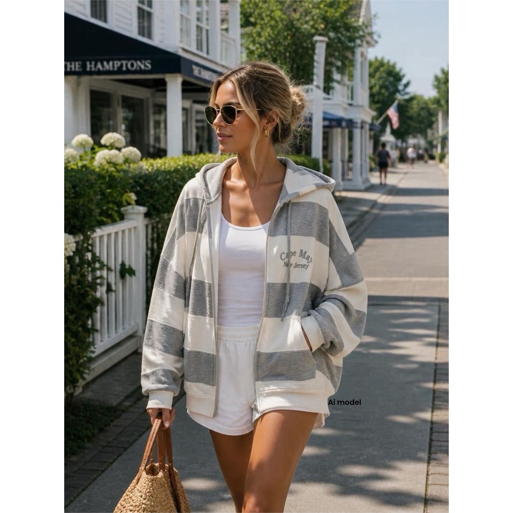 Isaac's Designs Striped Oversized Hoodie Unisex, Preppy, Coastal, Beach
